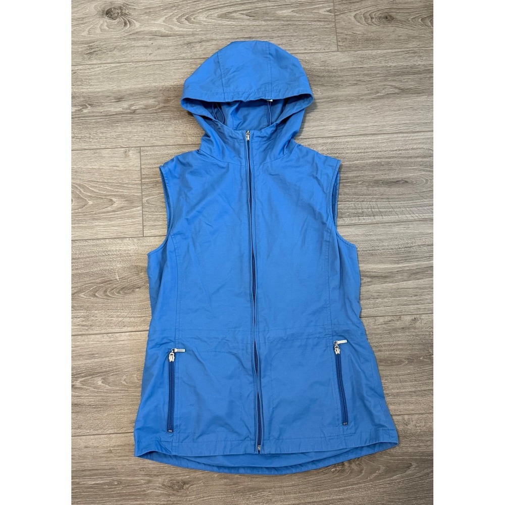 Vintage‎ Talbots Womens Small Blue Cotton Nylon Hooded Sleeveless Jacket Vest